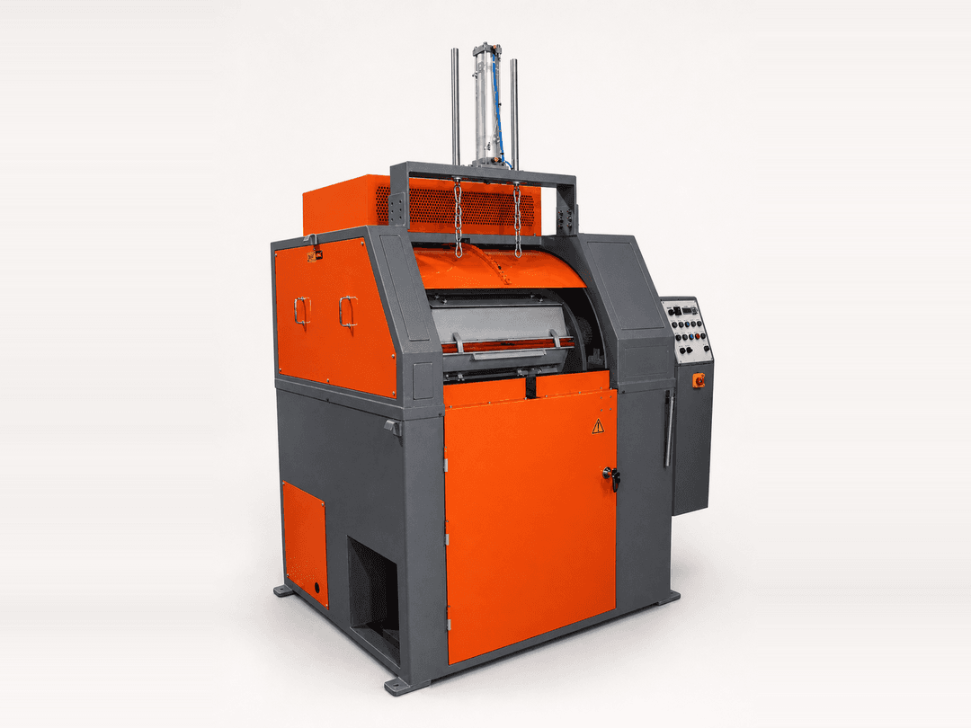 Richwood RW-220 large high-energy four-barrel centrifugal finishing machine, orange and dark grey