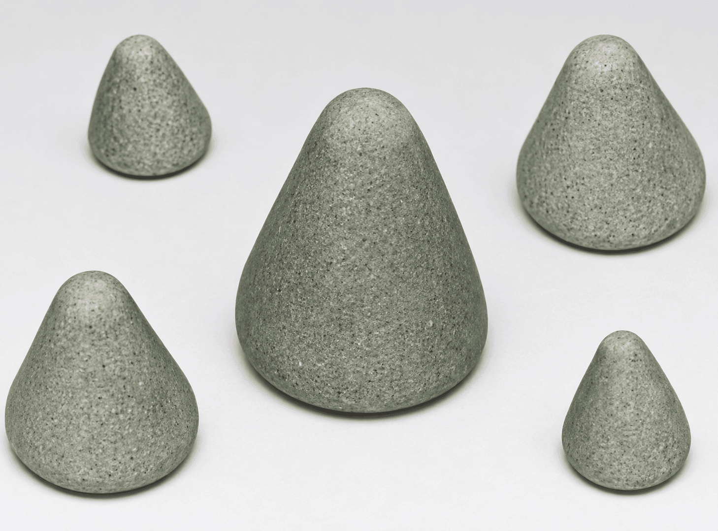 Five rounded-top ceramic cones from Vibra Finish, AI-enhanced from the supplier photo as a shape reference